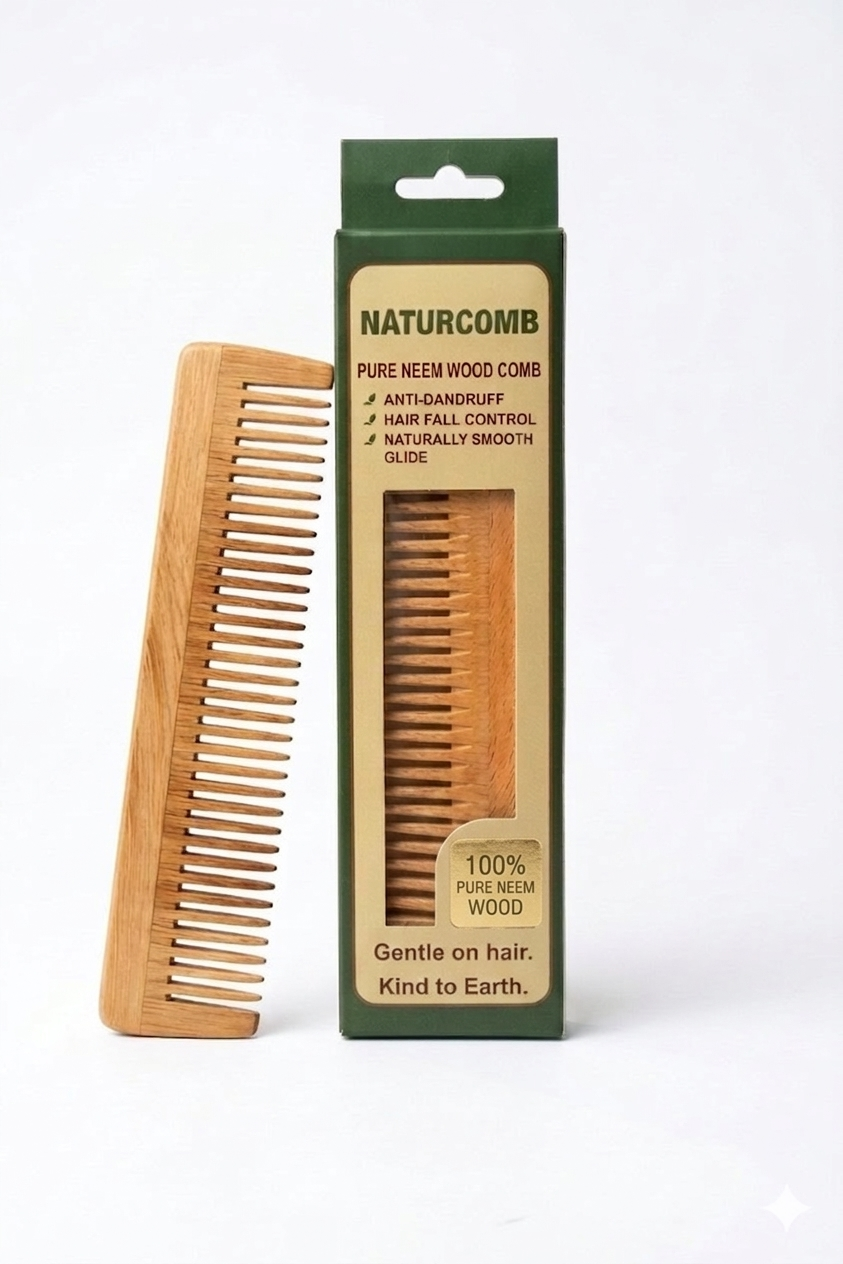 NAVAKYA Naturcomb Heritage Sculpt | anti-dandruff comb, wide tooth wooden comb