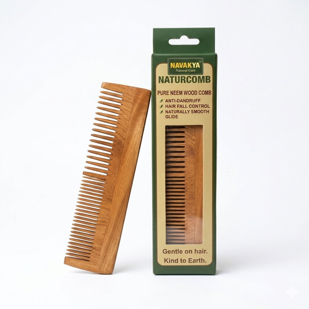 NAVAKYA Naturcomb Dual-Ritual Sculpt | dual action neem comb, fine tooth wood comb